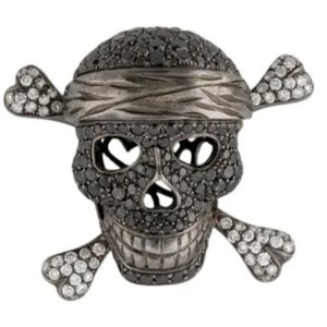 3ct White & Black Real Diamond Skull Bones Pendant 18K White Gold  14 grams